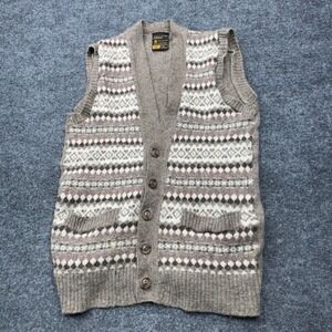 Vintage St Michael Sweater Vest Womens XS Brown Wool Fair Isle Button Knit 70s